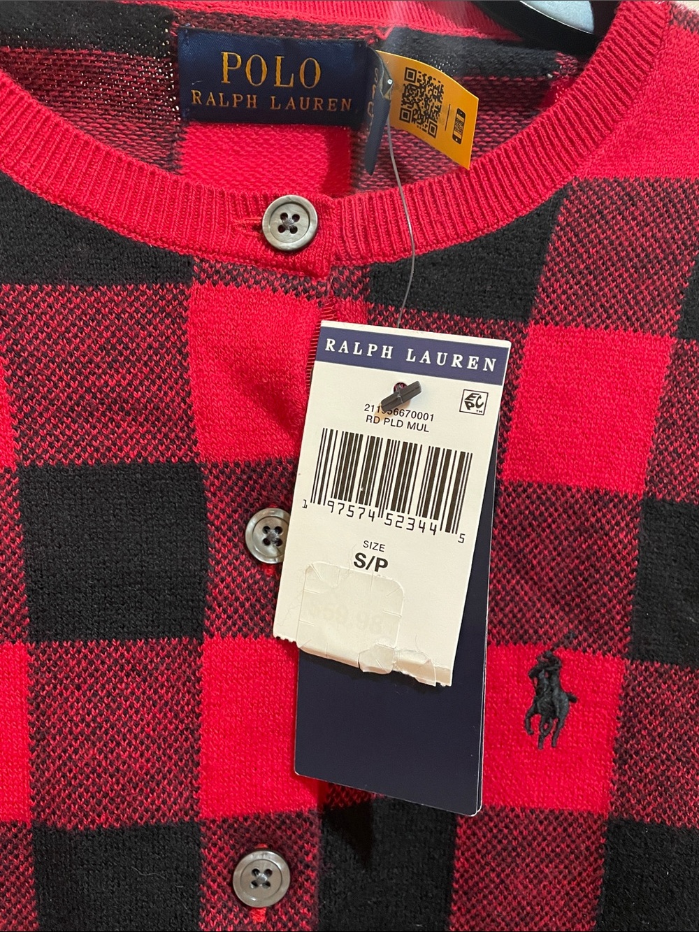 Polo by Ralph Lauren Red & Black Buffalo Plaid Cardigan Sweater - Picture 3 of 4
